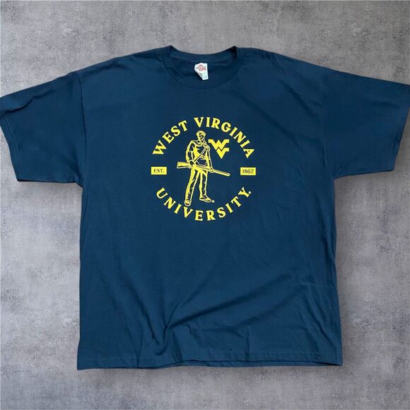 Alstyle Apparel Vintage Y2K West Virginia University Navy Yellow Tee Men's 2XL - Picture 1 of 7